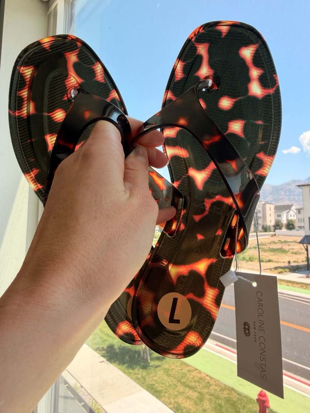 Caroline Constas Womens Cute Summer Flat Jelly Thong Sandals Tortoise Shell